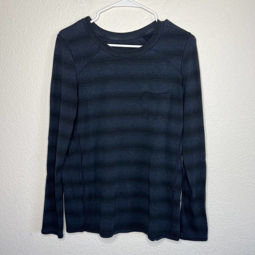 Lululemon Long Sleeve Blue Black Shadow Striped Top Small Athleisure Yoga Run C1